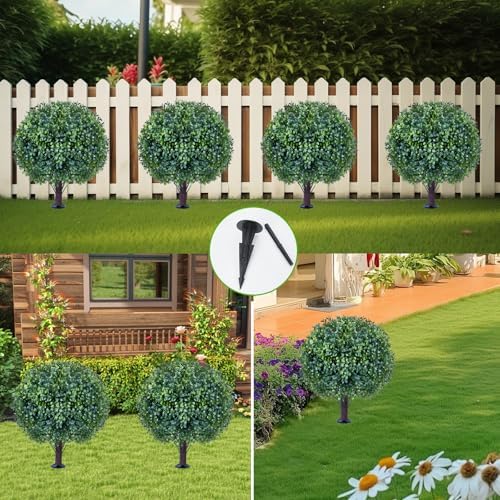 Artificial Boxwood Sphere Bushes Set of 2 UV Resistant Lifelike Topiaries