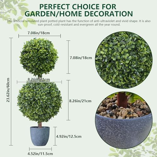 UNADRA Faux Boxwood Topiary Plants 2 Pack 24 Inch Artificial