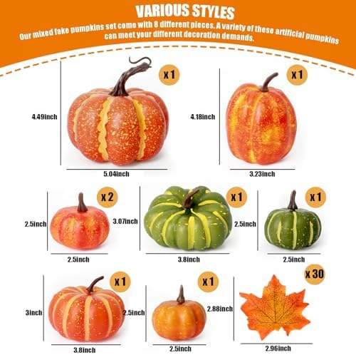 FUTUREPLUSX 38 Piece Artificial Pumpkin Set for Fall Decor