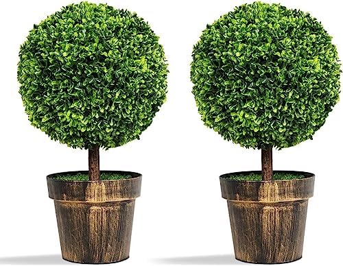 SAFEPLUS 22 Inch Artificial Boxwood Topiary Tree 2 Pack