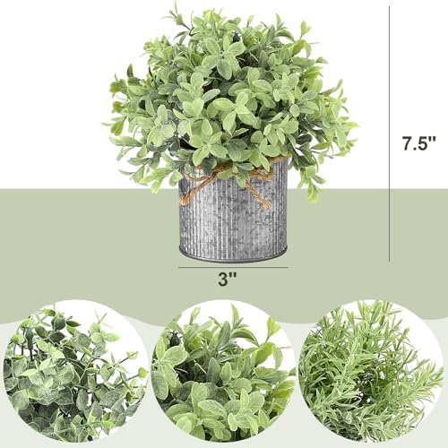 Mkono Small Fake Plants in Galvanized Metal Pots 3 Pack