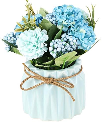 Artificial Hydrangea Bouquet with Blue Ceramic Vase