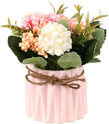 Artificial Hydrangea Bouquet with Blue Ceramic Vase