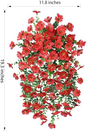 HyeFlora Artificial Hanging Flowers 2Pcs Red Spring Summer Decor