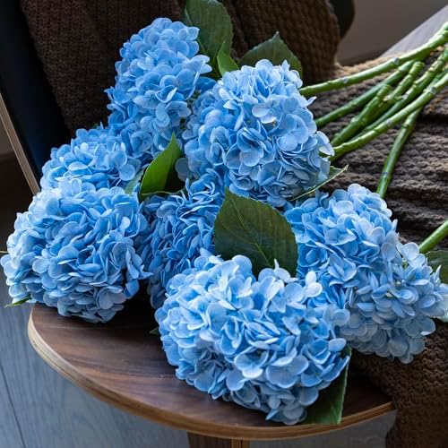 3PCS 22 Inch Realistic Artificial Hydrangea Flowers Blue