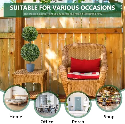UNADRA Faux Boxwood Topiary Plants 2 Pack 24 Inch Artificial