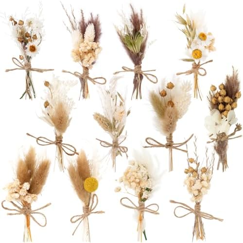 VAIPI 12 Pack Mini Dried Flower Bouquet Boho Artificial Arrangement