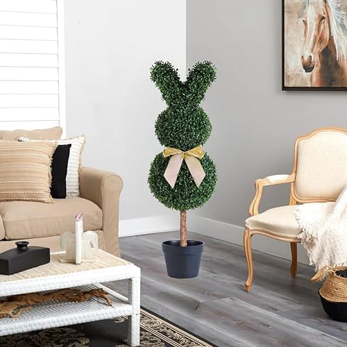2 Pcs Artificial Bunny Topiary Trees with Planter Pots
