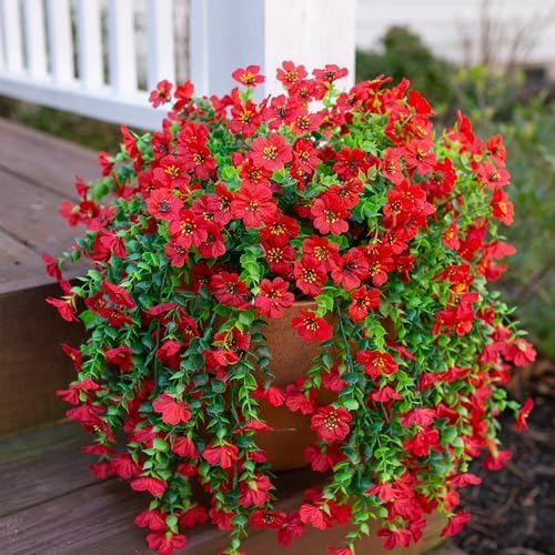 HyeFlora Artificial Hanging Flowers 2Pcs Red Spring Summer Decor