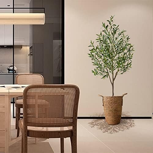 6ft Tall Artificial Olive Tree with Black Pot and Woven Basket