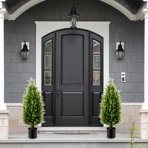 Two 3ft UV Resistant Artificial Cedar Topiary Trees Set of 2