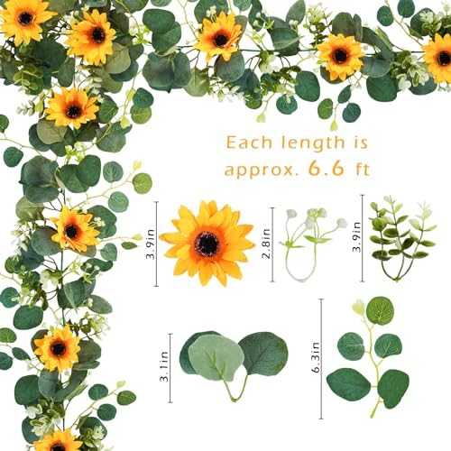 Uieke 2 Pack Artificial Sunflower Garland 6ft