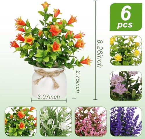 6pcs Artificial Pot Flowers Set for Home Office Decor