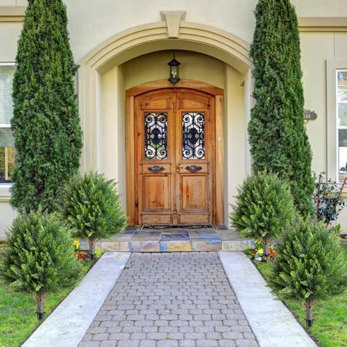 4 Pcs 21 Inch Artificial Cedar Topiary Trees with Ground Spike