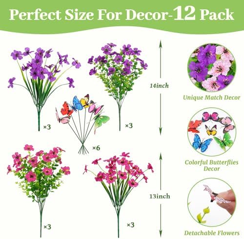 Yastouay 12 Bundles Artificial Flowers for Outdoor Decor
