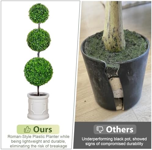 3FT Artificial Triple Ball Topiary Trees with White Planter Pot Set of 2