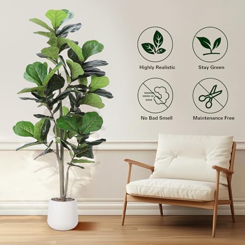 5ft Artificial Fiddle Leaf Fig Tree with White Planter