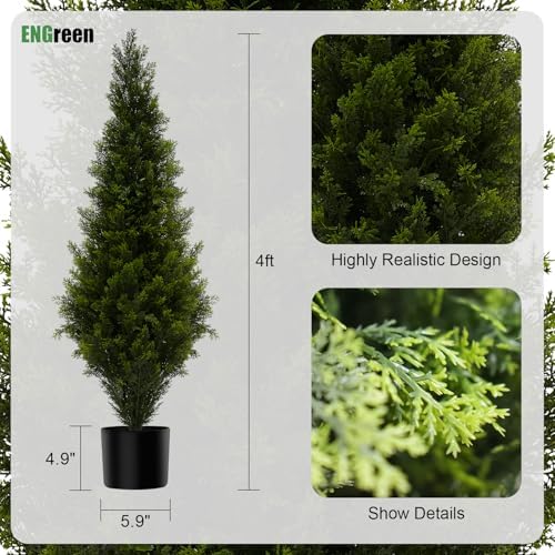 ENGREEN Artificial Cedar Topiary Trees 4FT Tall 2 Set