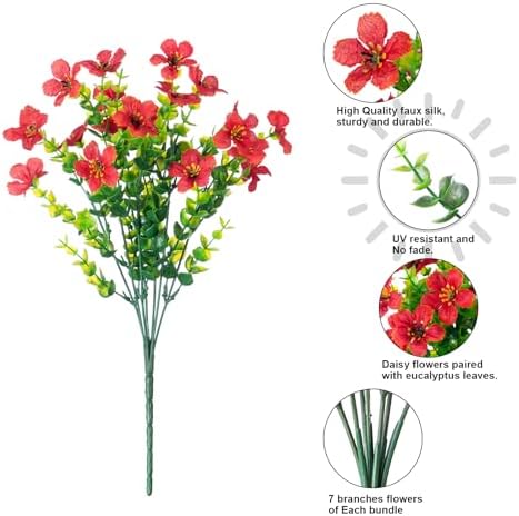 Artificial Flowers with Eucalyptus Leaves 12 Bundles Red