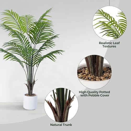 Jocoevol 4FT Artificial Areca Palm Tree with 12 Trunks and Real Bark
