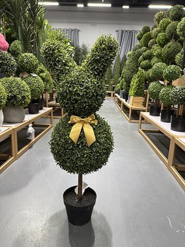 2 Pcs Artificial Bunny Topiary Trees with Planter Pots