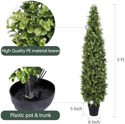 5FT Artificial Boxwood Topiary Tree 2 Pack for Home Office Garden