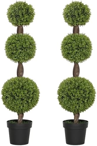 HOMCOM Artificial Topiary Plants Set of 2 Green Indoor Outdoor