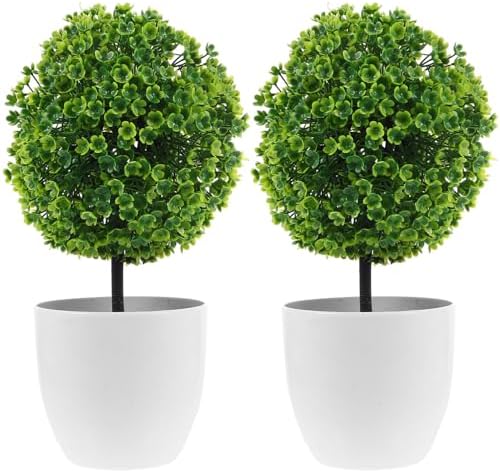 2 Pcs Artificial Topiary Ball Fake Potted Plant Decor
