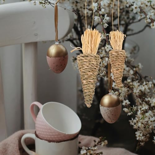 Zerodeko 8pcs Easter Woven Carrot Hanging Ornaments