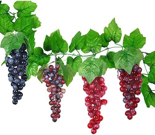 Woohome 4 Bunches Artificial Grapes with Vines