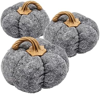 Seeye Set of 3 Gray Fabric Pumpkins Fall Decor