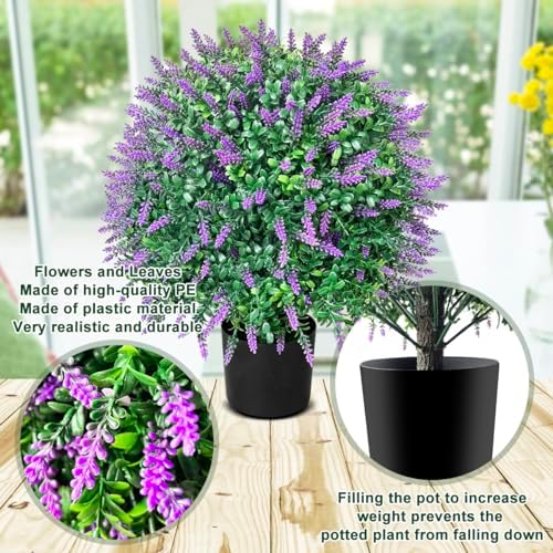 WAYNHUI Artificial Lavender Topiary Ball Trees Set of 2