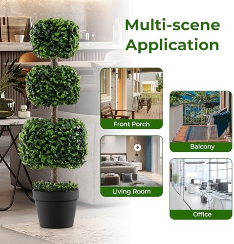 GOFLAME 35 Inch Artificial Boxwood Topiary Tree