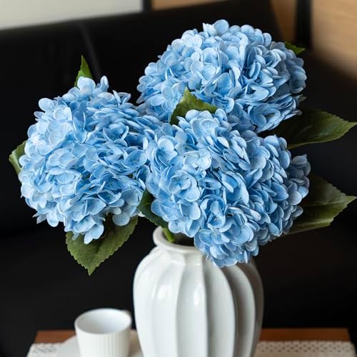 3PCS 22 Inch Realistic Artificial Hydrangea Flowers Blue