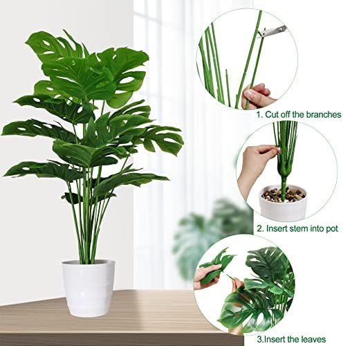 SAJANDAS 2-Piece Artificial Monstera Deliciosa Plants Set