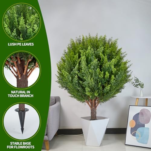 Artificial Cedar Topiary Tree with 2 Planting Stakes 158 Inch