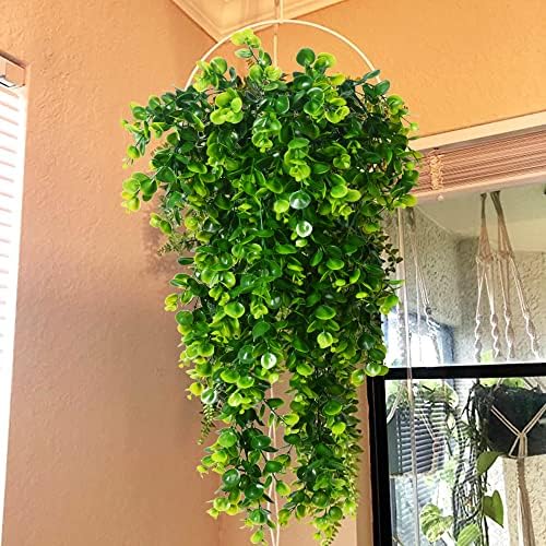 2pcs Artificial Hanging Plants UV Resistant Plastic Eucalyptus Greenery Vine