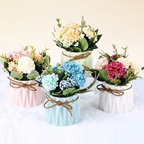 Artificial Hydrangea Bouquet with Blue Ceramic Vase