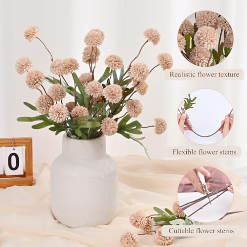 Waipfaru 10pcs Fake Silk Pompon Mum Artificial Flowers with Eucalyptus Stems