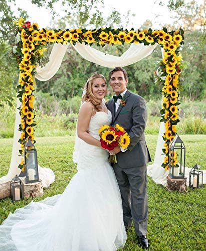 DearHouse 3 Pack Artificial Sunflower Garland with Green Leaves