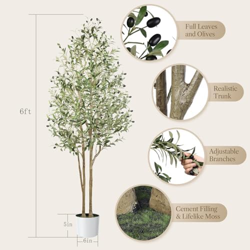 6ft Artificial Olive Tree with Natural Wood Trunk and Lifelike Fruits