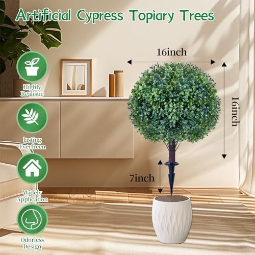 Artificial Boxwood Sphere Bushes Set of 2 UV Resistant Lifelike Topiaries