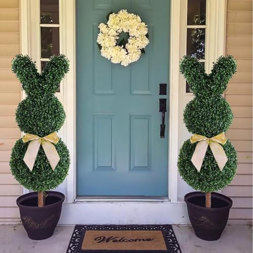 2 Pcs Artificial Bunny Topiary Trees with Planter Pots