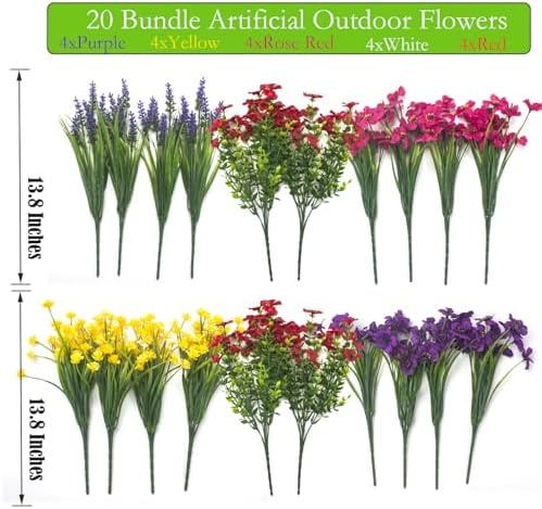 20Pcs UV Resistant Artificial Flowers Outdoor