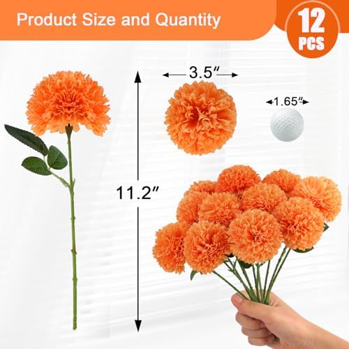 Hananona 12 Pcs Artificial Chrysanthemums Ball Flowers Orange