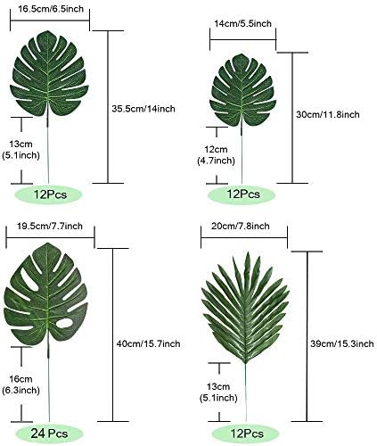 60 Pieces 4 Kinds Artificial Palm Leaves with Stems