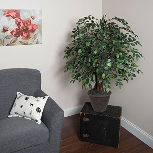 Vickerman 4 Foot Artificial Mini Ficus Bush with Decorative Container
