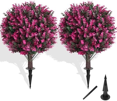 Grooy Artificial Topiary Tree Set of 2 with Pink Eucalyptus