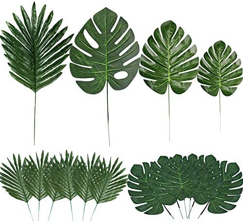 60 Pieces 4 Kinds Artificial Palm Leaves with Stems