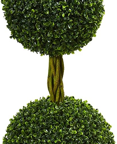 Nearly Natural 4ft Boxwood Double Ball Artificial Topiary Tree with Woven Trunk